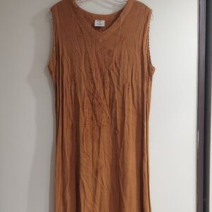 Embroidered Sleeveless Tan Maxi Dress